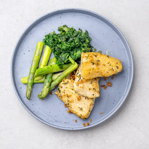 Garlic Butter Fish with Brava Asparagus & Spinach